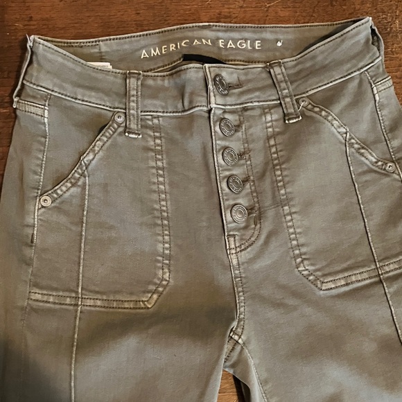 American Eagle O Nxt Level Stretch HR Skinny Utility Jeans Army Green, Size 4 - Picture 6 of 11